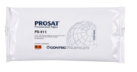 Contec Inc PROSAT Presaturated Cleanroom Wipe ISO Class 5 White NonSterile Polypropylene 9 X 11 Inch Disposable - PS-911