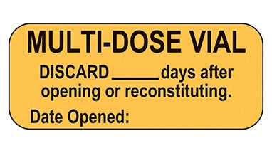 Health Care Logistics Indeed Pre-Printed Label Safety Data Multi-Dose Vial Discard ____ Days After Opening or Reconstituting. Date Opened:___ Orange 5/8 X 1-1/2 Inch - 18326