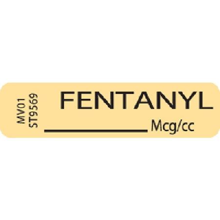 Precision Dynamics MedVision Pre-Printed Label Anesthesia Label FENTANYL____ MCG/CC 1 Tan 5/16 X 1-1/4 Inch - V01ST9569