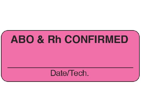 Shamrock - Pre-Printed Label Advisory Label Pink Cardstock ABO & Rh CONFIRMED / _____ / Date/Tech. Black Quality Control Label 3/4 X 2 Inch - UPCR-5004