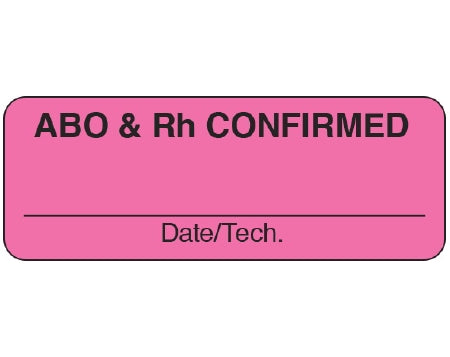 Shamrock Scientific Shamrock Pre-Printed Label Communication Fill In ABO & Rh CONFIRMED / _____ / Date/Tech. Fluorescent Pink 3/4 X 2 Inch - UPCR-5004