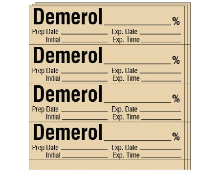 Shamrock Scientific Shamrock Pre-Printed Label Anesthesia Label DEMEROL _____ % / Prep Date _____ Exp. Date _____ / Initial _____ Exp. Time _____ Tan 1/2 X 2 Inch - SA-24-EXP-PK