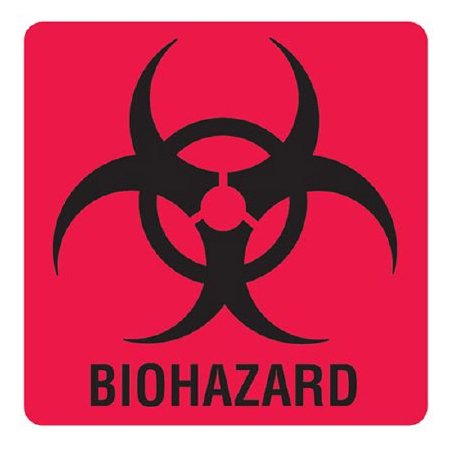 Market Lab - Pre-Printed Label Warning Label Red Vinyl BIOHAZARD Black Biohazard 6 X 6 Inch - 1019