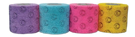 Andover Coated Products CoFlex NL Cohesive Bandage 1-1/2 Inch X 5 Yard Standard Compression Self-adherent Closure Smiley Face on Neon Pink / Yellow / Lavender / Light Blue NonSterile - 5150SC