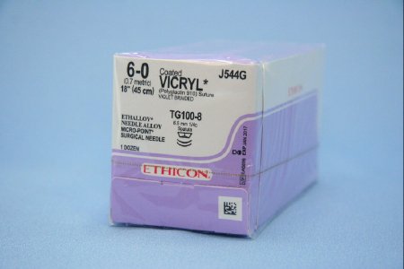 Coated Vicryl - Suture with Needle Absorbable Coated Violet Suture Braided Polyglactin 910 Size 6 - 0 18 Inch Suture Double-Armed 6.5 mm Length 1/4 Circle Spatula Needle - J544G