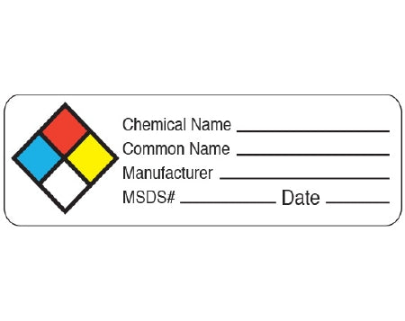 Shamrock Scientific Shamrock Pre-Printed Label Warning Label Chemical Name _____ / Common Name _____ / Manufacturer _____ / MSDS # _____ Date _____ White 1 X 3 Inch - UPCR-40