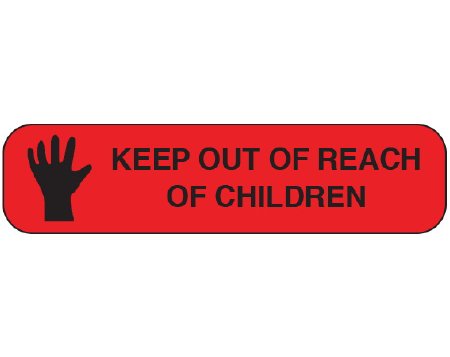 Shamrock - Pre-Printed Label Auxiliary Label Red Krome KEEP OUT OF REACH / OF CHILDREN Black Safety and Instructional 3/8 X 1-1/2 Inch - A-38