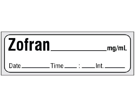 Shamrock Scientific Shamrock Pre-Printed Label Anesthesia Label ZOFRAN _____ mg / mL / Date _____ Time _____ Int. _____ White 1/2 X 500 Inch - SA-3241-DTI-PRE