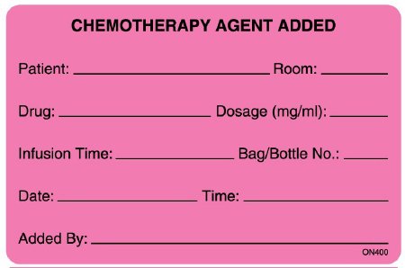 UAL - Pre-Printed Label Warning Label Pink Paper Chemotherapy Agent Added Black Biohazard 2-5/8 X 4 Inch - ULON400