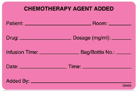 UAL - Pre-Printed Label Warning Label Pink Paper Chemotherapy Agent Added Black Biohazard 2-5/8 X 4 Inch - United Ad Label - ULON400