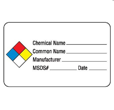 Market Lab Inc Pre-Printed Label Warning Label Chemical Name _____ / Common Name ______ / Manufacturer _______ MSDS# ______ Date ____ White 1-1/2 X 2-1/2 Inch - 748