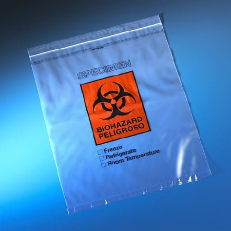 Globe Scientific Specimen Transport Bag with Document Pouch 12 X 15 Inch Polyethylene Biohazard Symbol / Storage Instructions Zip Closure NonSterile - 4929