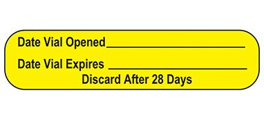 Indeed - Pre-Printed / Write On Label Advisory Label Yellow Paper Date Vial Opened_____Date Vial Expires____ Discard After 28 Days Black Quality Control Label 3/8 X 1-5/8 Inch - 18619