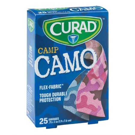 Curad - Adhesive Strip 3/4 X 3 Inch Fabric Rectangle Kid Design (Blue / Pink Camo) Sterile - BAN149