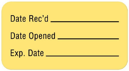 United Ad Label Pre-Printed / Write On Label Communication Fill In Date Rec'D __________ / Date Opened __________ / Exp. Date __________ Yellow 7/8 X 1-5/8 Inch - ULLR238