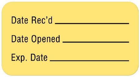 United Ad Label - Pre-Printed / Write On Label Advisory Label Yellow Paper Date Rec'D __________ / Date Opened __________ / Exp. Date __________ Quality Control Label 7/8 X 1-5/8 Inch - ULLR238