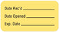 United Ad Label - Pre-Printed / Write On Label Advisory Label Yellow Paper Date Rec'D __________ / Date Opened __________ / Exp. Date __________ Quality Control Label 7/8 X 1-5/8 Inch - ULLR238