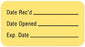 United Ad Label Pre-Printed / Write On Label Communication Fill In Date Rec'D __________ / Date Opened __________ / Exp. Date __________ Yellow 7/8 X 1-5/8 Inch - ULLR238