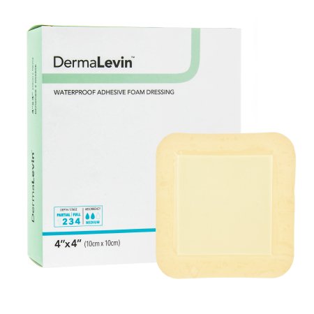 DermaLevin - Foam Dressing 4 X 4 Inch Square Adhesive with Border Sterile - 00280E