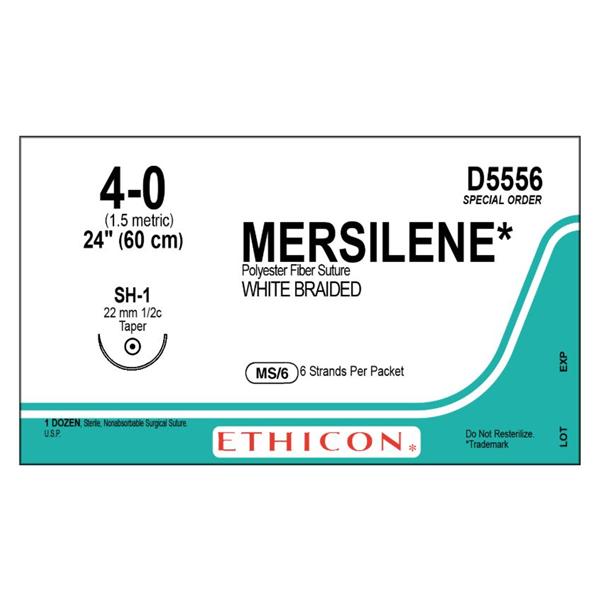 Ethicon Inc,a J & J Company Suture 4-0 Polyester Sh-1 Mersilene White 24" Braid 12/Bx - D5556