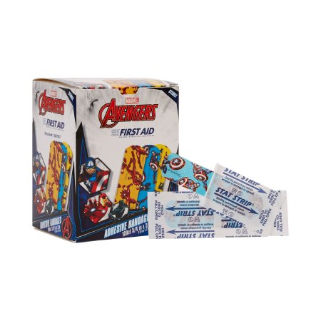 American White Cross Stat Strip - Adhesive Strip 3/4 X 3 Inch Plastic Rectangle Kid Design (Black Panther / Captain America / Iron Man) Sterile - 1087837
