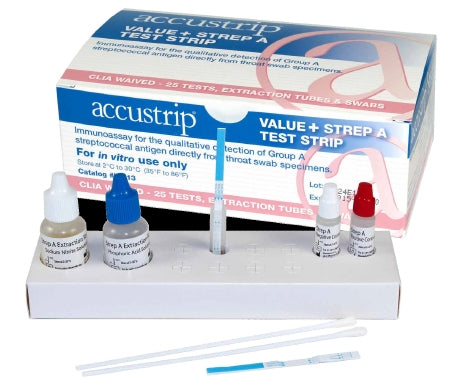 Jant Pharmacal Corporation Accustrip Value+ Rapid Test Kit Infectious Disease Immunoassay Strep A Test Throat Swab Sample CLIA Waived 25 Tests - ID513