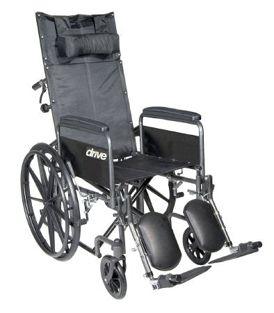 drive Silver Sport - Reclining Wheelchair Dual Axle Full Length Arm Black Upholstery 18 Inch Seat Width Adult 300 lbs. Weight Capacity - SSP18RBDFA