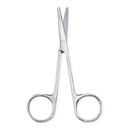 Centurion - Strabismus Scissors 4-1/2 Inch Length Floor Grade Stainless Steel Sterile Finger Ring Handle Curved Blunt Tip / Blunt Tip - Medline - 67650
