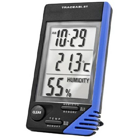 Control 3 Holdings LLC Traceable Digital Thermometer / Hygrometer Fahrenheit / Celsius 32° to 122°F (0° to 50°C) Internal Sensor Flip-out Stand, Wall Mount Battery Operated - 4040