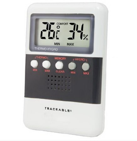 Traceable - Digital Thermometer / Hygrometer Fahrenheit / Celsius 32° to 122°F Solid State Sensors Flip-out Stand / Wall Mount Battery Operated - 98766-84