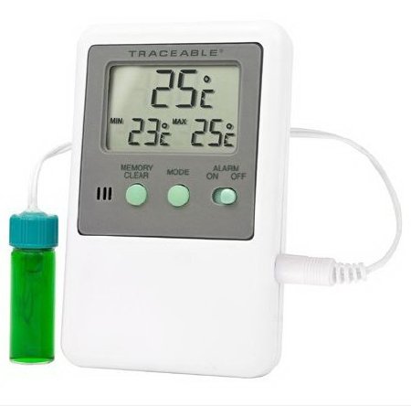 Control 3 Holdings LLC Traceable Digital Refrigerator / Freezer Thermometer Fahrenheit / Celsius -58° to 158°F Bottle Probe Flip-out Stand, Wall Mount - 4527