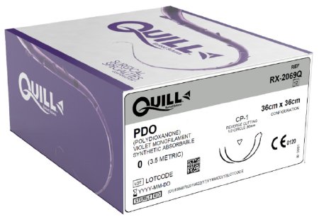 Quill Knotless Tissue-Closure Device - Suture with Needle Absorbable Uncoated Violet Suture Barbed Monofilament PDO (Polydioxanone) Size 0 36 cm Suture Double-Armed 36 mm Length 1/2 Circle Reverse Cutting Needle - RX-2069Q