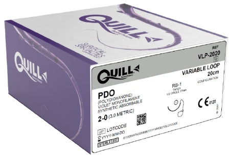 Quill Variable Loop Device - Suture with Needle Absorbable Uncoated Undyed Suture Barbed Monofilament PDO (Polydioxanone) Size 2 - 0 20 cm Suture 1-Needle 17 mm Length 1/2 Circle Taper Point Needle - VLP-2020