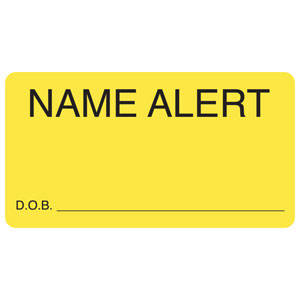 Tabbies Labels "Name Alert D.O.B ____" , Fluorescent Chartreuse  - 3-1/4"W x 1-3/4", 250 per Roll - MAP3410