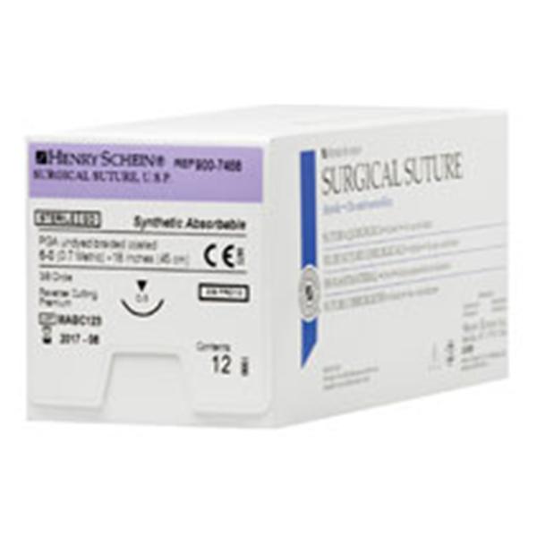 Henry Schein Suture 6-0 Polyglycolic Acid C-3 Undyed 18" Braid 12/Bx - 9007468
