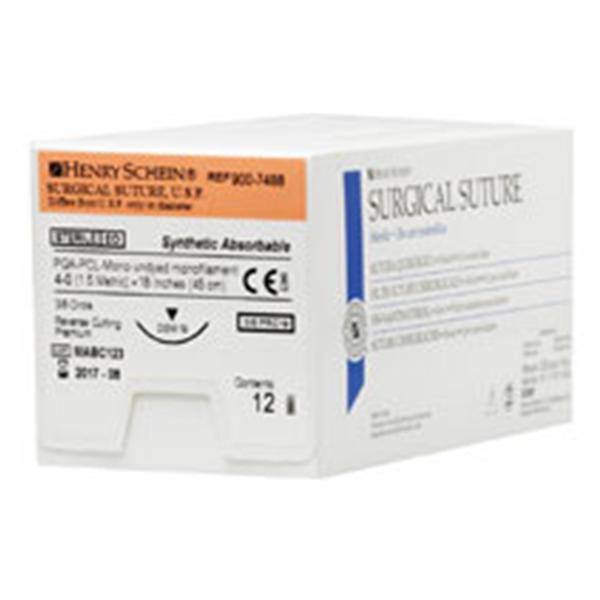 Henry Schein Suture 4-0 Pgl/Pcl Dsm19 Undyed 18" Monofilament 12/Bx - 9007488