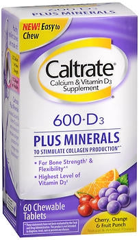 Pfizer Caltrate 600 + D Joint Health Supplement Oyster Shell 600 mg Strength Chewable Tablet 60 per Bottle Assorted Fruit Flavors - 5556720
