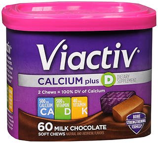 Viactiv - Joint Health Supplement Calcium / Vitamin D / Vitamin K 500 IU - 500 mg - 40 mg Strength Chewable Tablet 60 per Box Milk Chocolate Flavor - 85714100497