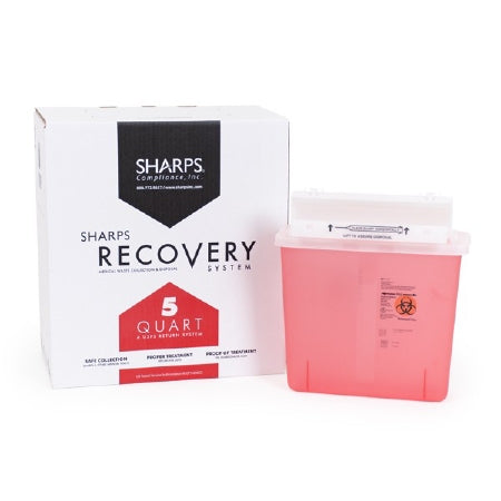 Sharps Compliance Sharps Recovery System Mailback Sharps Container 12-1/4 L X 4-3/4 W X 10-1/2 H 5 Quart Translucent Red Horizontal Anti-kickback Lid - 10501