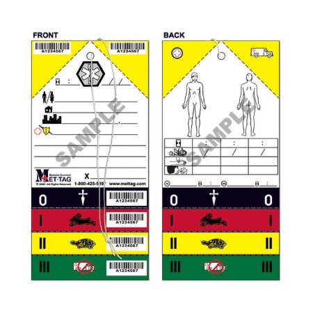 Mettag - Triage Tag For Emergency Sites Green / White / Yellow 4 X 8-1/4 Inch Blood / Water Proof - MT-137
