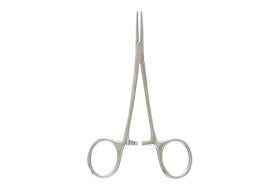Miltex - Hemostatic Forceps Halsted 5 Inch Length Floor Grade Stainless Steel Sterile Ratchet Lock Finger Ring Handle Curved Serrated Tips - ST7-4