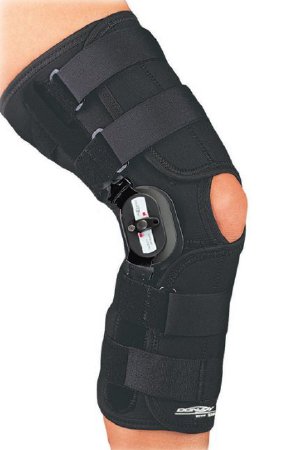 DonJoy Playmaker Standard - Knee Brace Small Hook and Loop Strap Closure 15-1/2 to 18-1/2 InchThigh Circumference / 13 to 14 Inch Knee Center Circumference / 12 to 14 Inch Calf Circumference Left or Right Knee - 11-0865-2