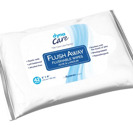 Dynarex Flushable Personal Wipe Flush Away Junior Soft Pack Aloe / Lanolin Scented 12 Count - 1324