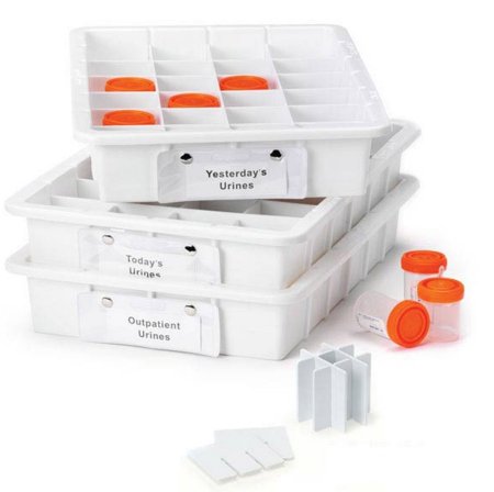 Market Lab - Urine Sample Tray 3.5 X 13.5 X 19.5 Inch, Holds 24 Cups with up to 2.75 Inch dia., With Labels, 6 X 4, 18 X 12 Array Configuration, 24 Compartments - 7750