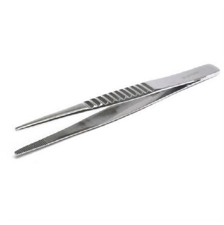 Market Lab Inc Tweezers 5 Inch Stainless Steel NonSterile NonLocking Thumb Handle Straight Blunt Serrated Tips - 6037