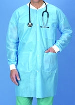 Busse Hospital Disposables Lab Coat Blue Small / MEdium Long Sleeves Knee Length - 224