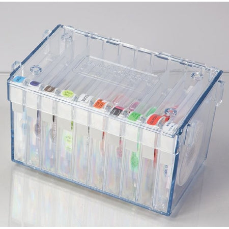 HCL - Label Dispenser 5 X 5-1/2 X 8-1/4 Inch Stack and Connect Manual Pull Clear Plastic 10 Roll Dispenser For use with Multiple Label Sizes - 12721