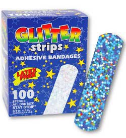 Glitter - Adhesive Strip 3/4 X 3 Inch Plastic Rectangle Kid Design ( Strips) Sterile - AB38