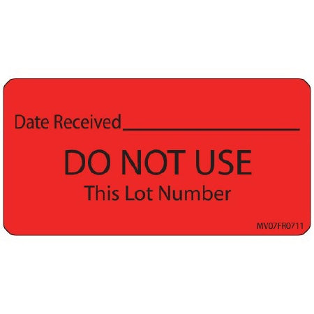 MedVision - Pre-Printed / Write On Label Advisory Label Red Paper DATE RECEIVED_______/DO NOT USE This Lot Number Black Quality Control Label 1-1/2 X 2-15/16 Inch - MV07FR0711