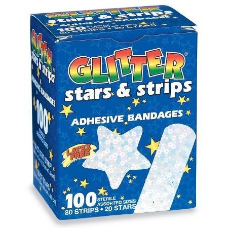 Glitter - Adhesive Strip 3/4 X 3 Inch / 1-4/5 Inch Plastic Rectangle / Star Kid Design ( Stars and Stripes) Sterile - BAN24